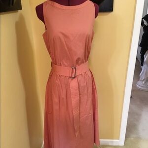 Ann Taylor Coral Cotton Sleeveless Midi Dress with Belt